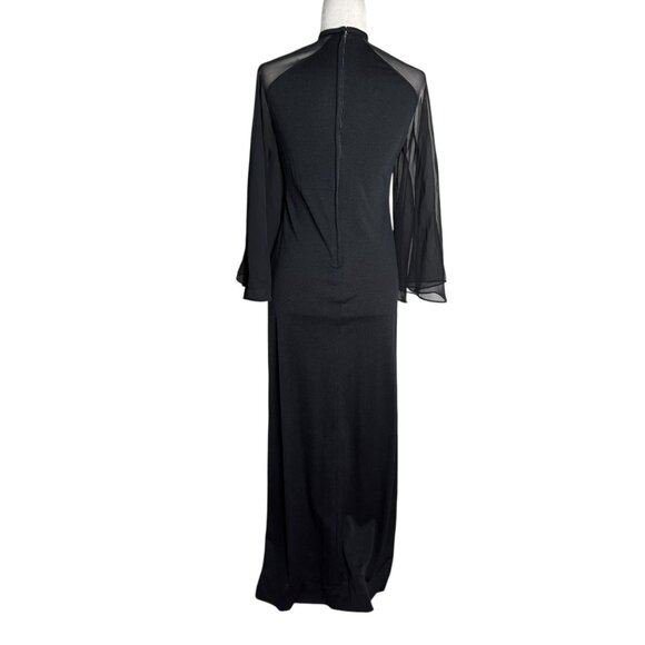 Vintage 70s Les Wilk Sheer Bell Sleeve Maxi Dress Small Black Evening Gown - Picture 7 of 10